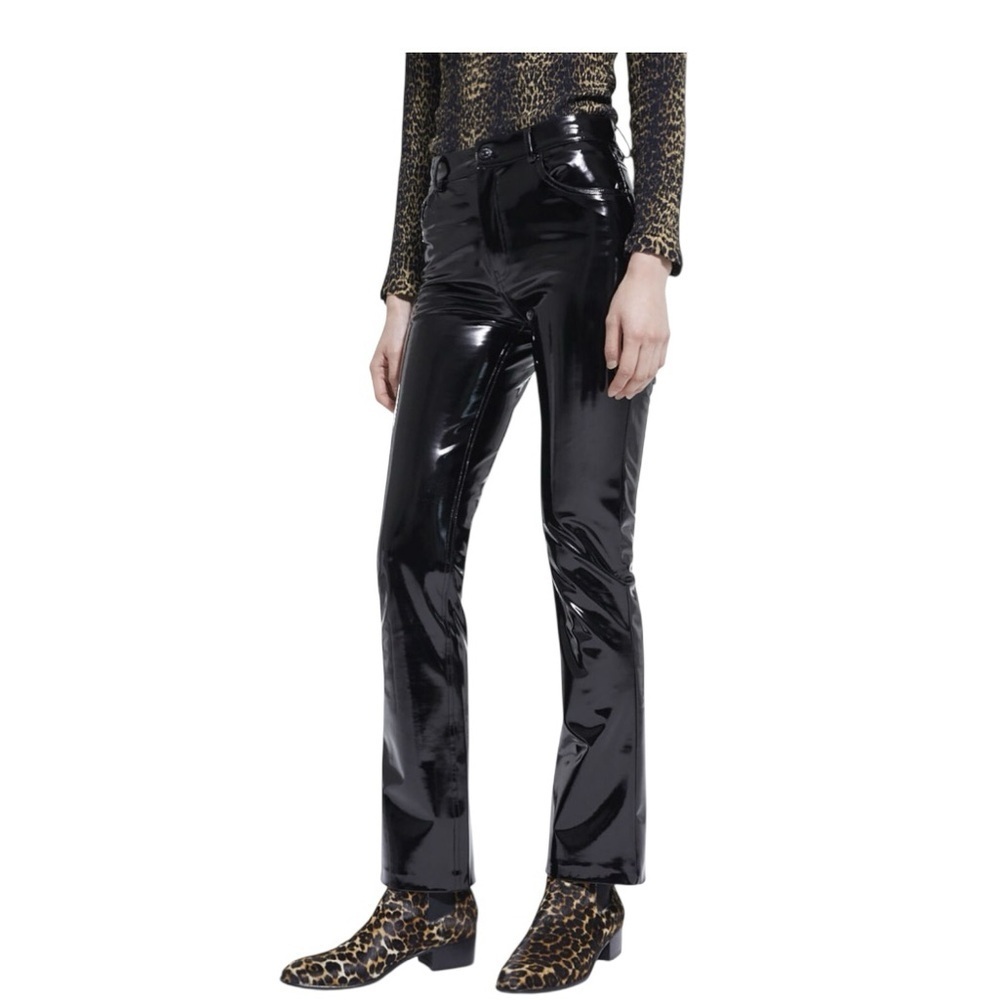 The Kooples 100% vinyl pants black Loose fit High-waisted Flared Patent NWT 27